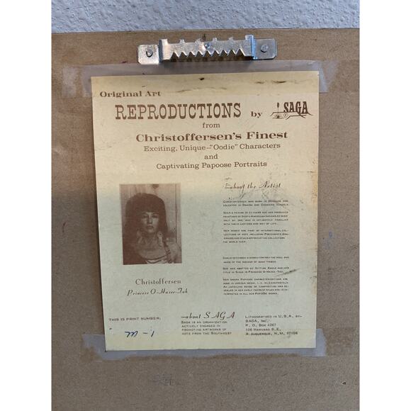 Vintage Christoffersens By SAGA Native American Girl And Boy Signed Art - Picture 7 of 11